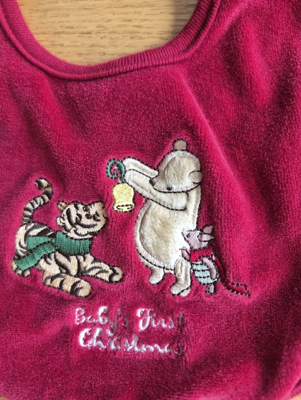 Vintage Classic Pooh Disney Baby First Christmas Velour Set 3pc Romper Bib Y2K